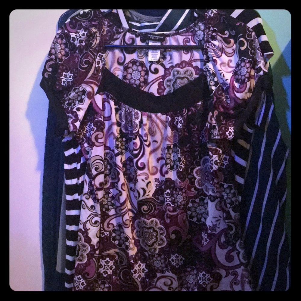 Black, purple, and white dressy blouse